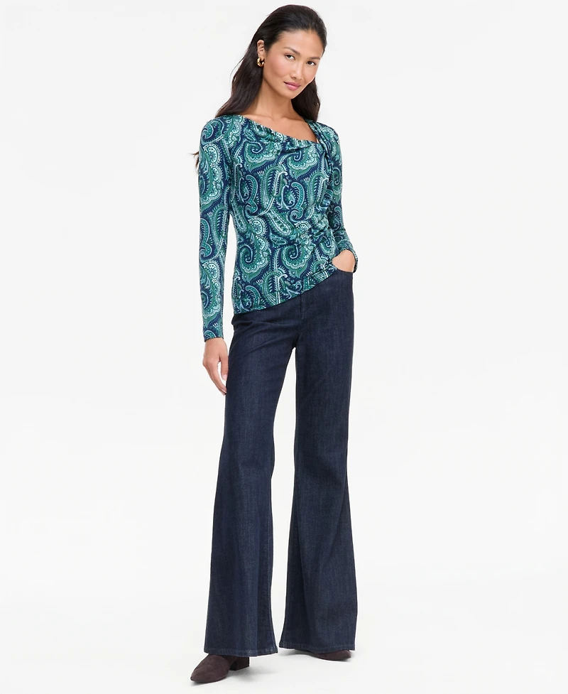 I.n.c. International Concepts Women's Paisley-Print Cowl-Neck Long-Sleeve Blouse, Macy's Exclusive
