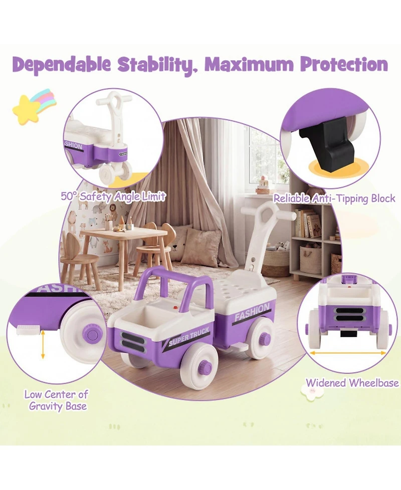 Hongge 4-in-1 Ride-On Push Car with Detachable Cargo Trailer & Music, 45 lbs Capacity, Ages 18 Months+