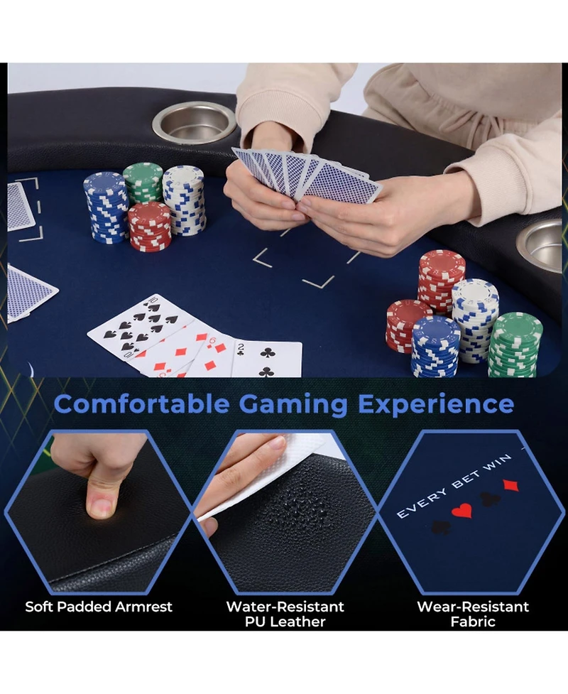 Sugift 48 Inch Foldable Poker Table with 8 Cup Holders and Padded Edges