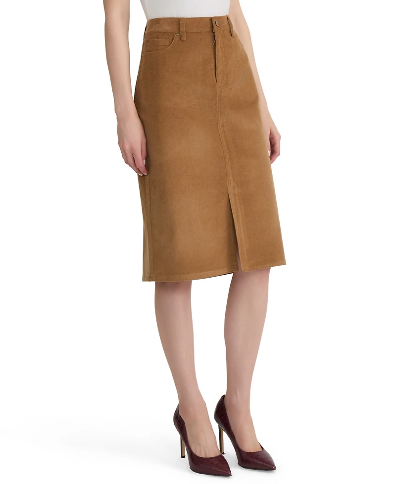 Jones New York Women's Lexington High-Waisted Pencil Center-Front Slit Corduroy Midi Skirt
