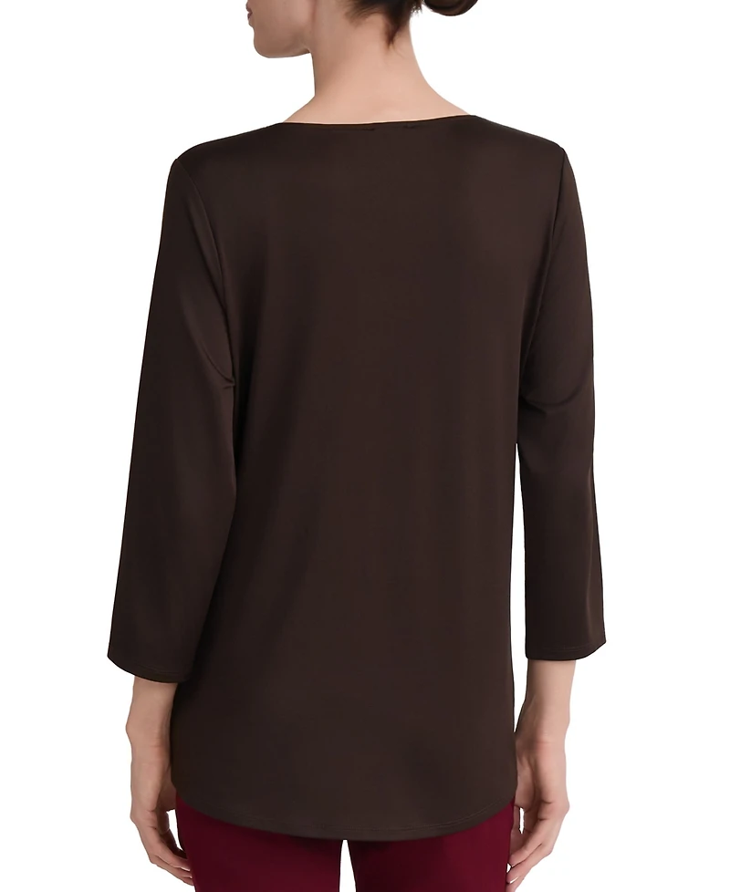 Jones New York Women's 3/4-Sleeve Buckle-Trim Keyhole Jersey Top