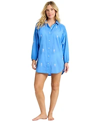 Tommy Bahama Women's Pineapple-Embroidered Boyfriend V-Neck 3/4-Sleeve Shirt