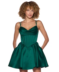 Alex & Sophia Juniors' Drape Stone Detail Neck Satin Dress
