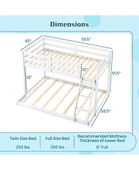 Sugift Twin Over Full Low Floor Wooden Bunk Bed Frame