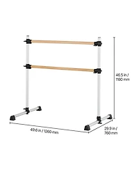 Sugift 4 Ft Double Beechwood Ballet Barre Freestanding Height Adjustable Portable for Home Pilates