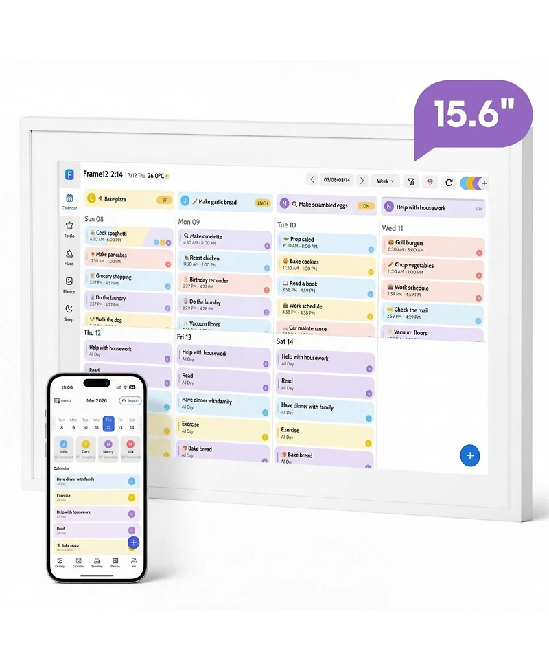 Hongge 15.6 Inch Smart Family Calendar Chore Chart and Habit Tracker