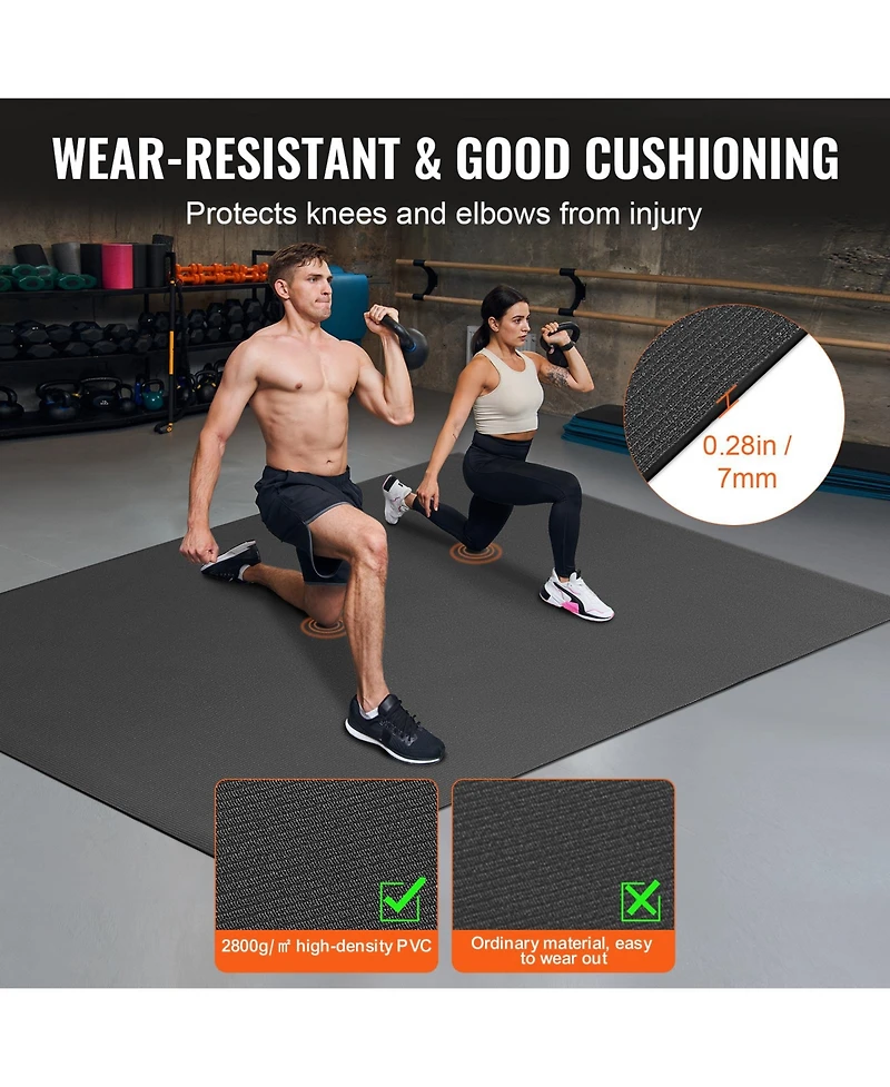 Sugift Non-Slip High Density Exercise Yoga Mat with Bag and Carry Strap for Home Workout 7x5ft