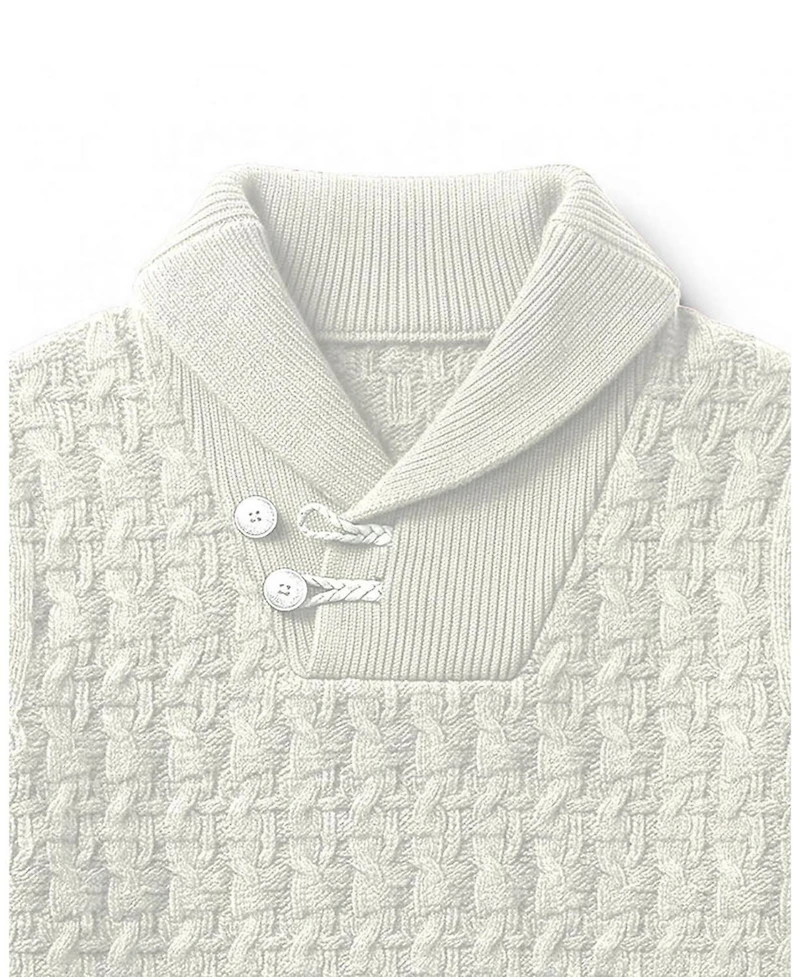 Hope & Henry Toddler Boys Organic Long Sleeve Intarsia Shawl Collar Sweater with Elbow Patches