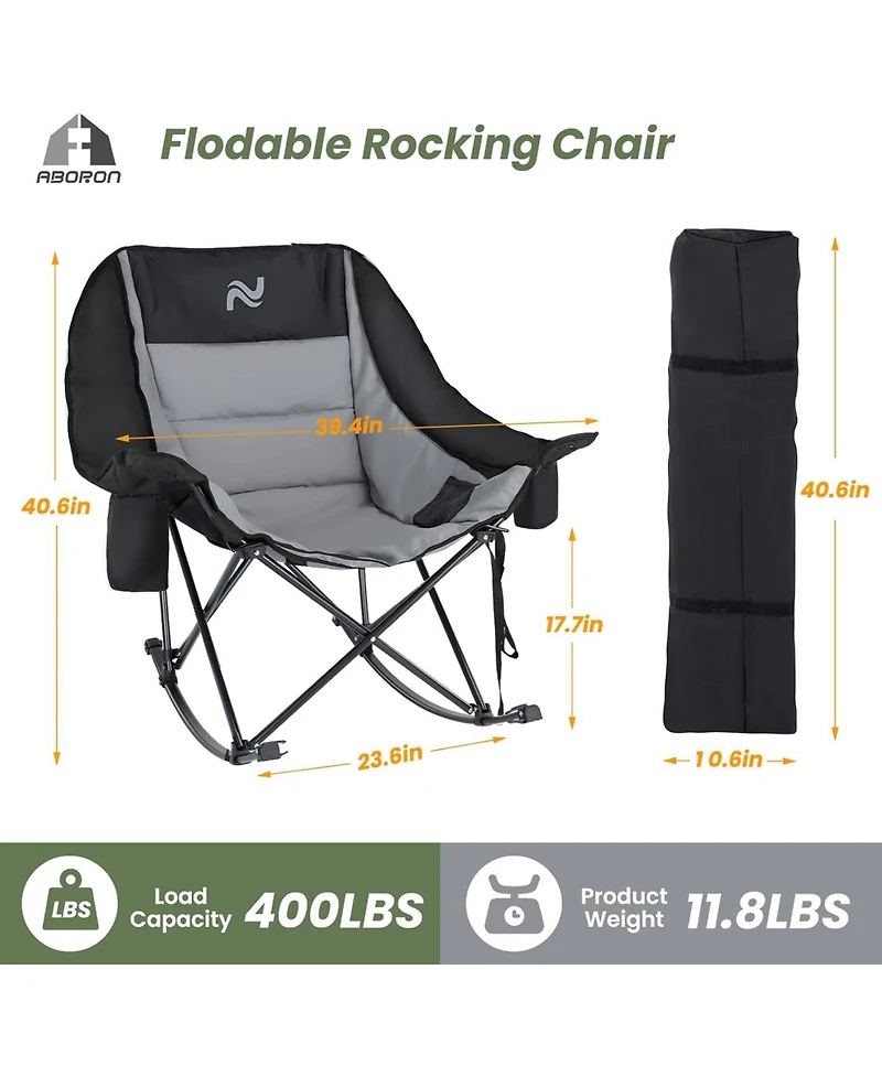 Mooncool Oversized Rocking Camping Chair Supports 400 lbs with Side Pocket, Cup Holder and Carry Bag Outdoor