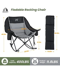 Mooncool Oversized Rocking Camping Chair Supports 400 lbs with Side Pocket, Cup Holder and Carry Bag Outdoor