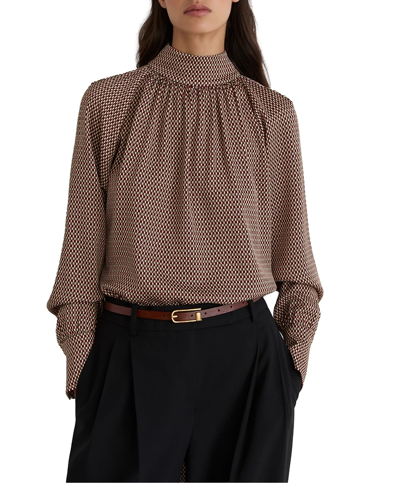 Reiss Women's Geometric-Print Tie-Neck Blouse