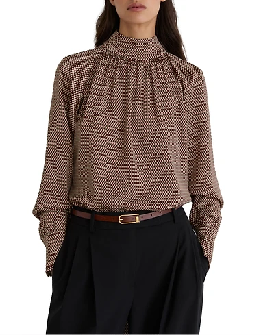 Reiss Women's Geometric-Print Tie-Neck Blouse