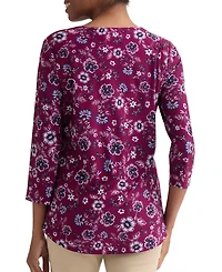 Jones New York Plus Kissing Trim Top Printed Floral-Print V-Neck 3/4-Sleeve Blouse