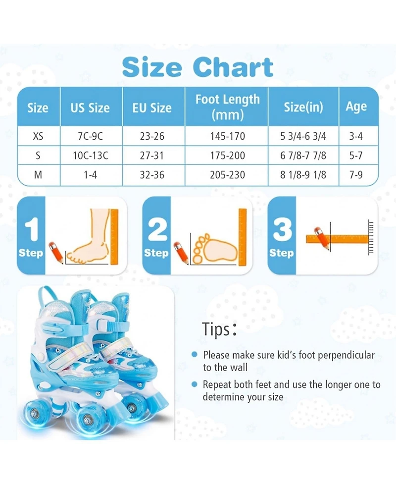 Sugift Kids Adjustable Roller Skates 4 Sizes with Light-up Wheels for Toddler