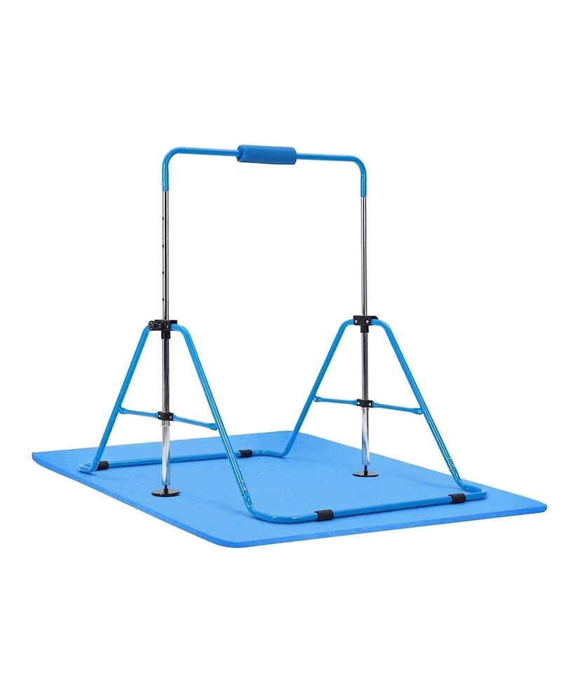 Sugift Kids Folding Gymnastic Kip Bar With Mat 140 lbs Capacity 5-Level Adjustable Height 36-52 in