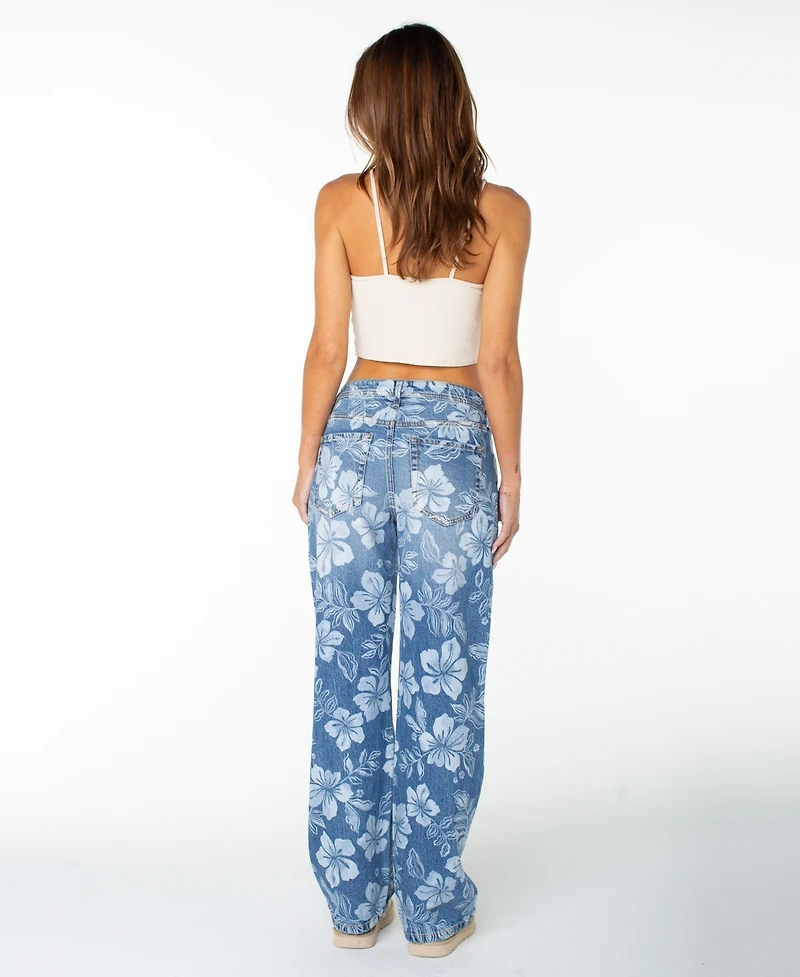 Roxy Women's Haven Flora Low-Rise Straight-Leg Floral-Print Jeans