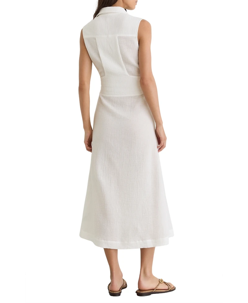 Reiss Women's Morgan Sleeveless Midi Cotton Dress with Side Pockets