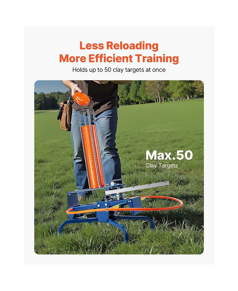 Sugift 50 Clay Pigeon Thrower 55 Plus Yards Automatic Skeet and Trap Launcher with Adjustable Angle Foot Pedal