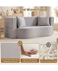 Sugift 75.5-Inch Convertible Folding Sofa Bed Floor Loveseat with Washable Teddy Fleece Cover