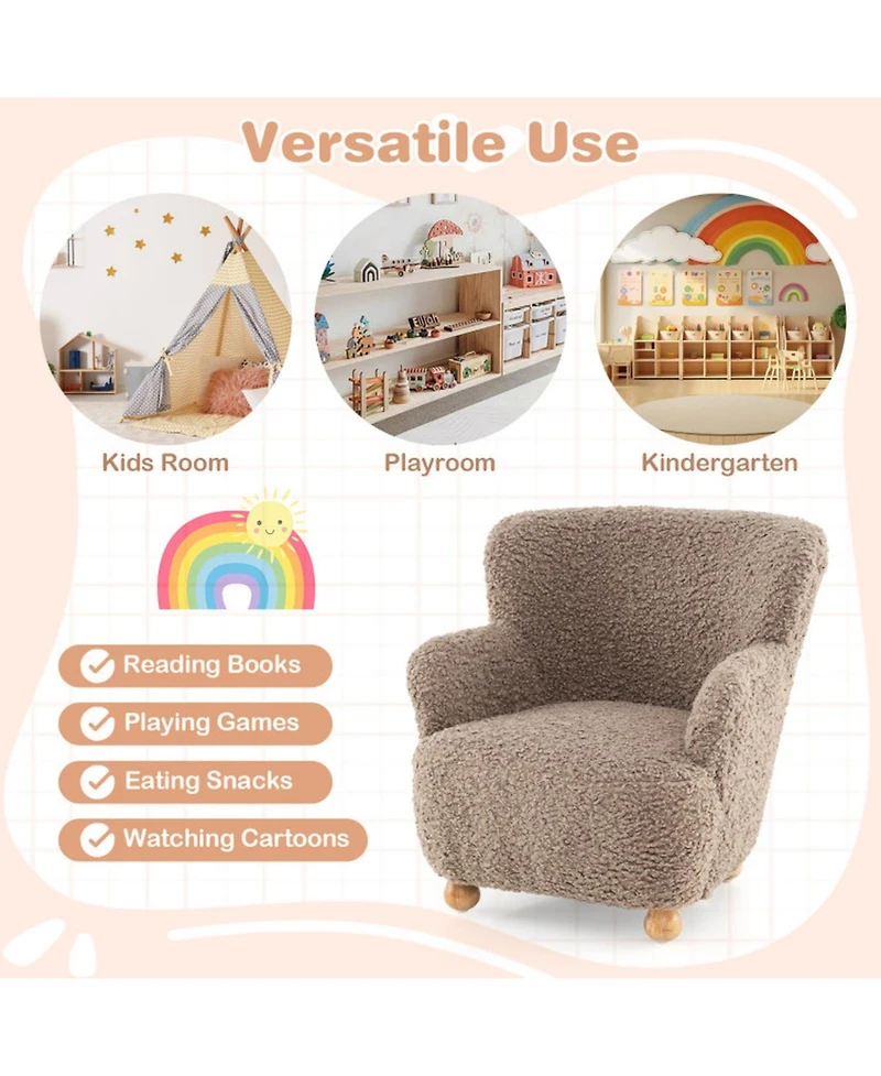 Sugift Kids Sherpa Upholstered Armchair with Spring-Loaded Cushion and Rubber Wood Legs