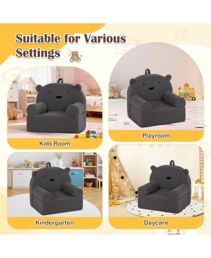 Sugift Kids Bear-Shaped Foam Couch with Soft Teddy Fleece Cover and Carry Handle