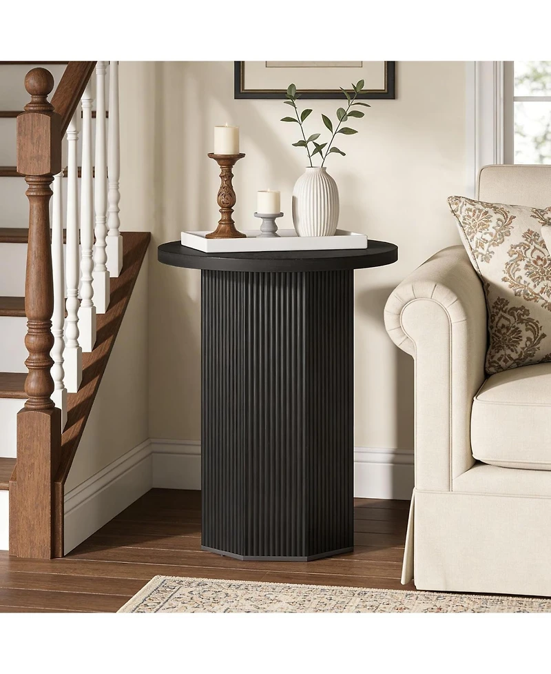 Tribesigns Round Pedestal End Table with Fluted Base