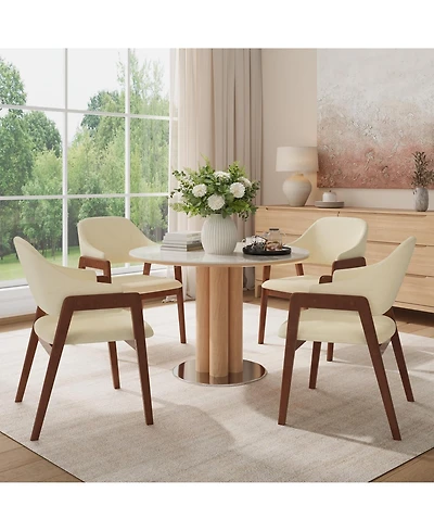 homfan Dining Chairs Set of 4 with Arms, Modern Upholstered Fabric Dining Chair, Sturdy Wood Chairs with Ergonomic Curved Backrest for Kitchen