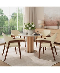 homfan Dining Chairs Set of 4 with Arms, Modern Upholstered Fabric Dining Chair, Sturdy Wood Chairs with Ergonomic Curved Backrest for Kitchen