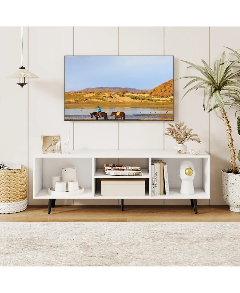 Sugift Tv Stand with Storage Compartments and Metal Legs