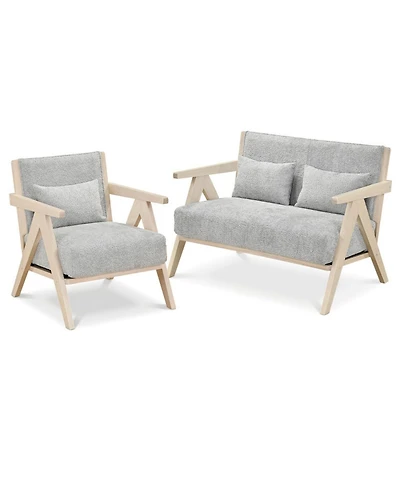 Sugift 2-Piece Living Room Sofa Set with Rubber Wood Frame and Pocket Spring Cushions