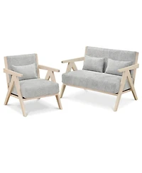 Sugift 2-Piece Living Room Sofa Set with Rubber Wood Frame and Pocket Spring Cushions