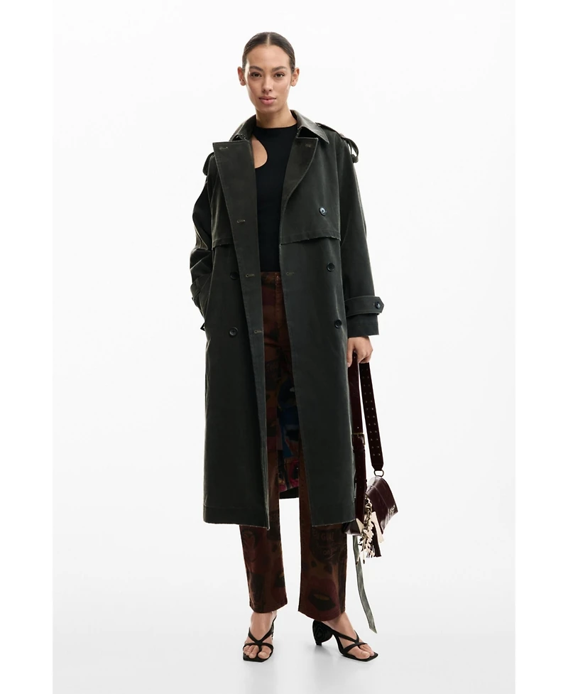 Desigual Women's Trench Coat Leather Effect