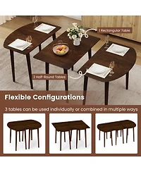 Sugift Extendable Dining Table Set with 2 Half-Round and 1 Rectangular Tables