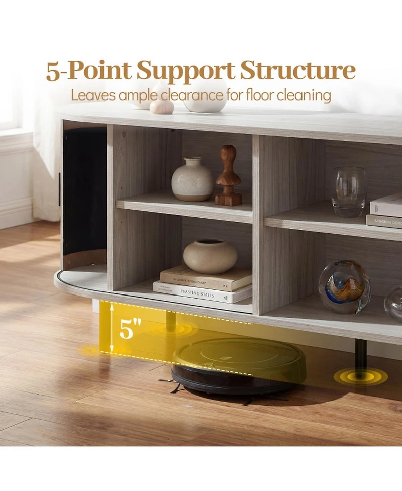 Sugift Tv Stand for TVs with Fluted Sliding Doors and 8 Storage Compartments