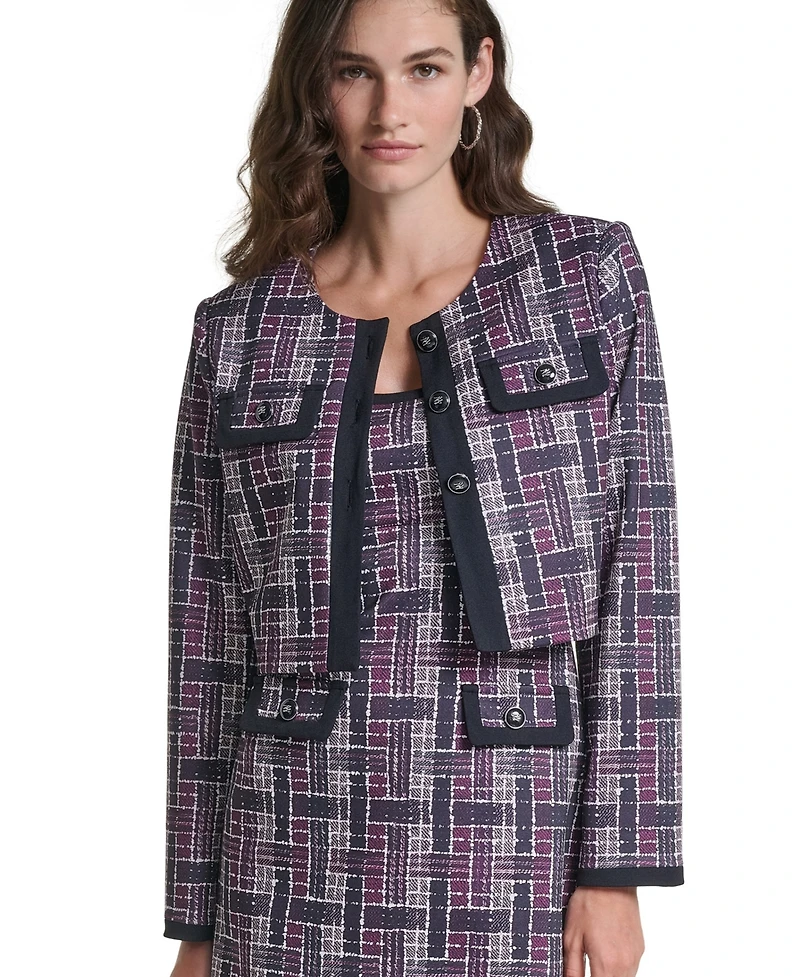 Karl Lagerfeld Paris Women's Plaid Cropped Ponte Jacket