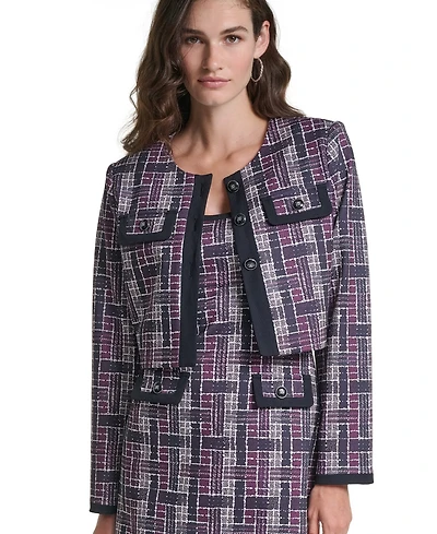 Karl Lagerfeld Paris Women's Plaid Cropped Ponte Jacket