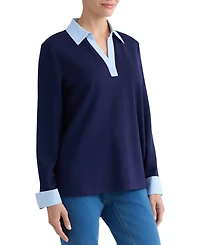 Jones New York Plus Size Twofer Top Serenity Knit Collared V-Neck Long-Sleeve Top