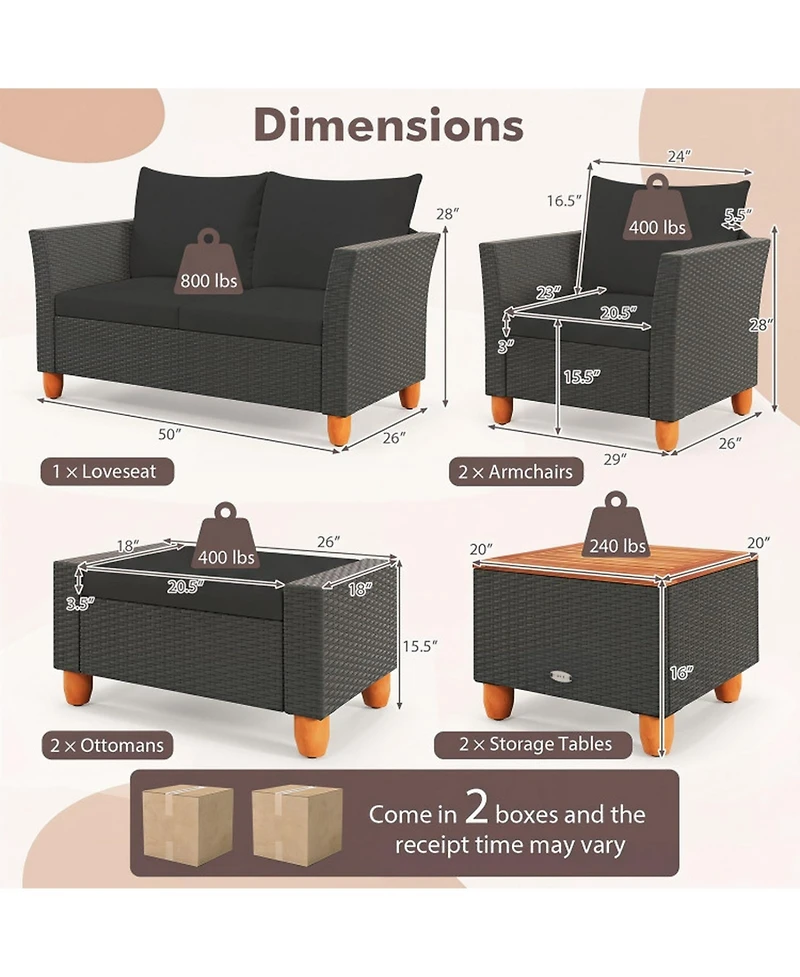 Sugift 7-Piece Patio Pe Rattan Sectional Sofa Set with Storage Tables and Ottomans