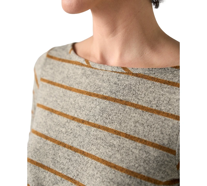 Liverpool Los Angeles Petite Boat Neck Long-Sleeve Stripe Blouse