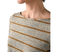 Liverpool Los Angeles Petite Boat Neck Long-Sleeve Stripe Blouse