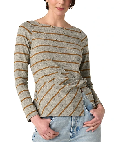 Liverpool Los Angeles Petite Boat Neck Long-Sleeve Stripe Blouse