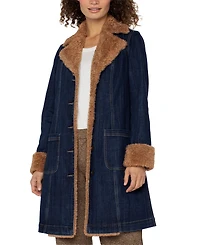 Liverpool Los Angeles Petite Sherpa Notch-Collar Denim Jacket