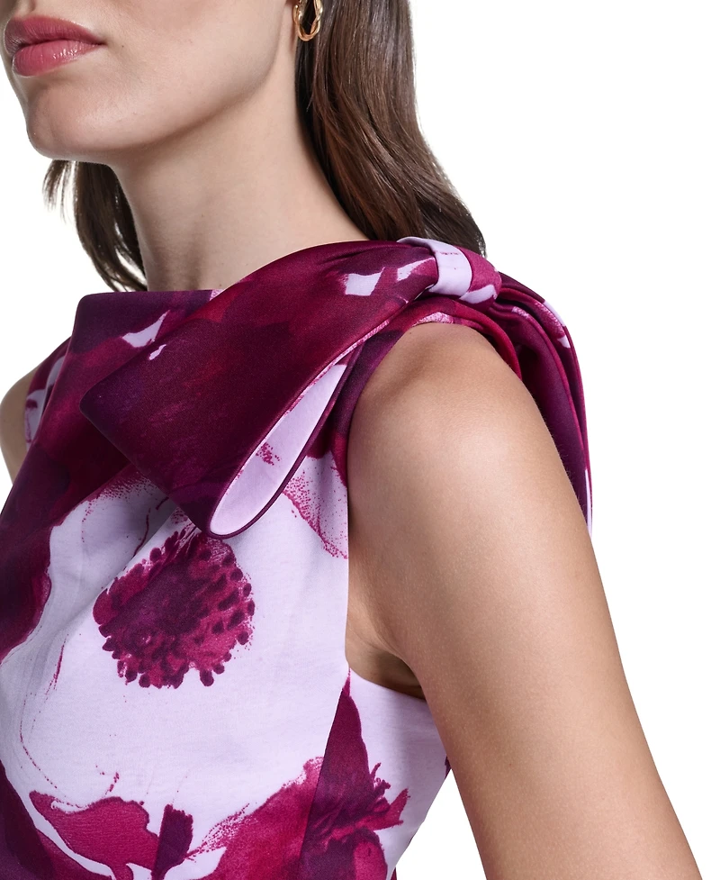 Calvin Klein Women's Floral Boat Neck Shoulder-Bow Dress
