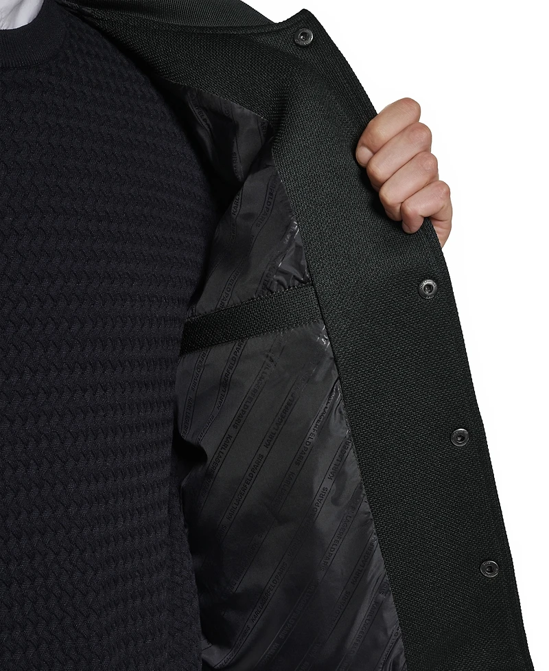 Karl Lagerfeld Men's Textured Varsity Zip Bomber Jacket