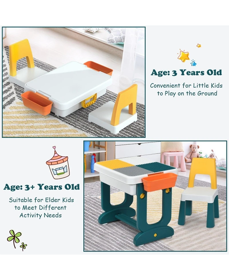 Sugift 5-in-1 Kids Activity Table and Chair Set with Storage and Building Block Board