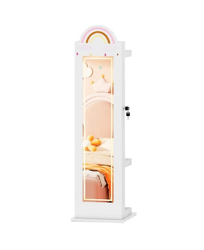 Sugift Kids 3-in-1 Freestanding Jewelry Armoire with Lighted Full-Length Mirror and Rainbow Design