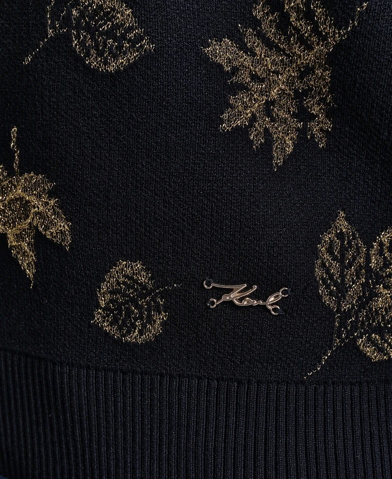 Karl Lagerfeld Paris Petite Lurex Motif Crewneck Sweater