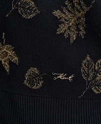Karl Lagerfeld Paris Petite Lurex Motif Crewneck Sweater
