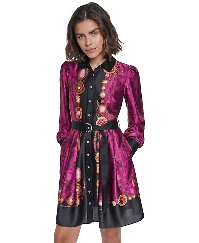 Karl Lagerfeld Paris Petite Long-Sleeve Collared A-Line Shirt Dress