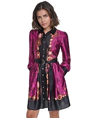 Karl Lagerfeld Paris Petite Long-Sleeve Collared A-Line Shirt Dress